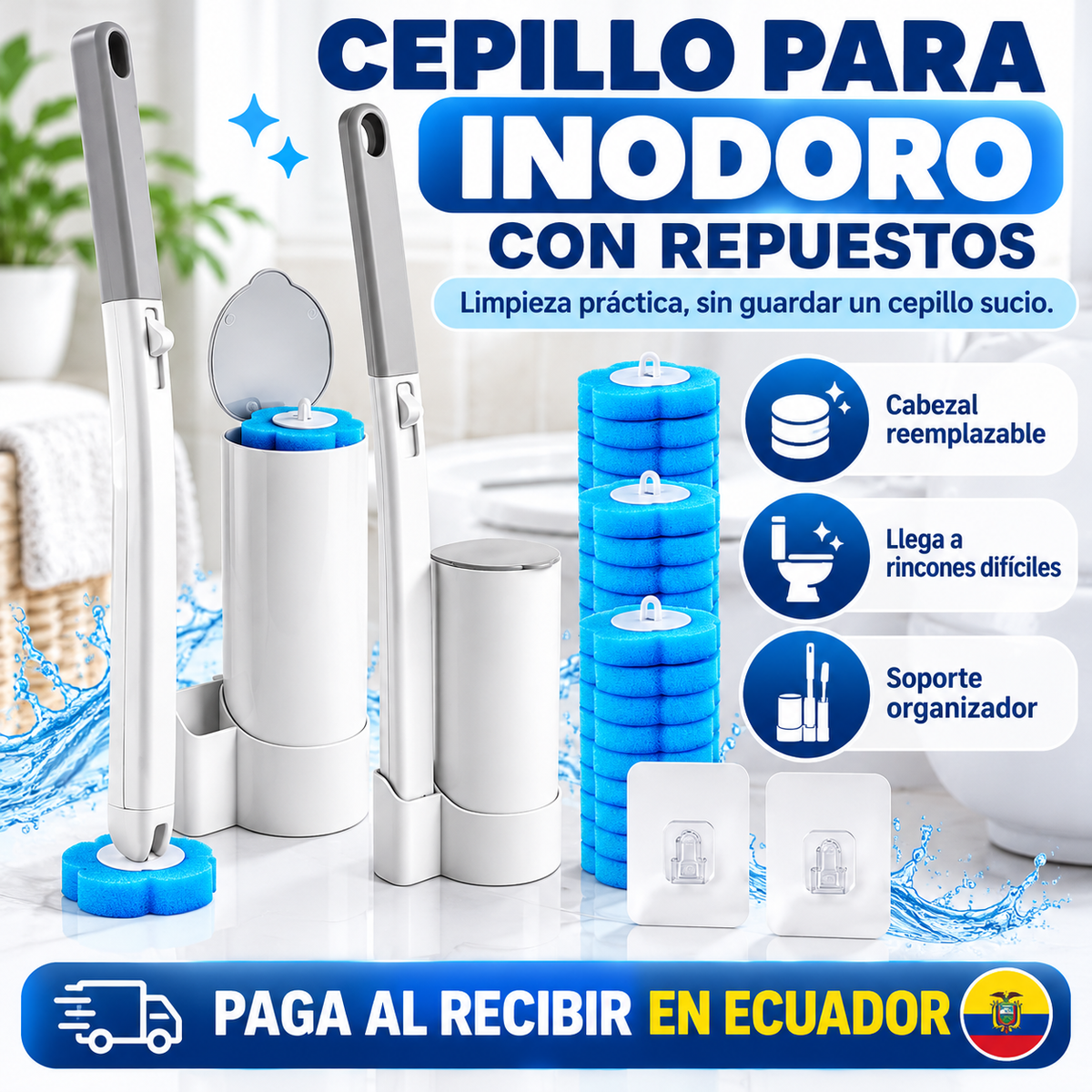 CleanBrush Pro™ – Cepillo de Inodoro con Repuestos | 8 Repuestos