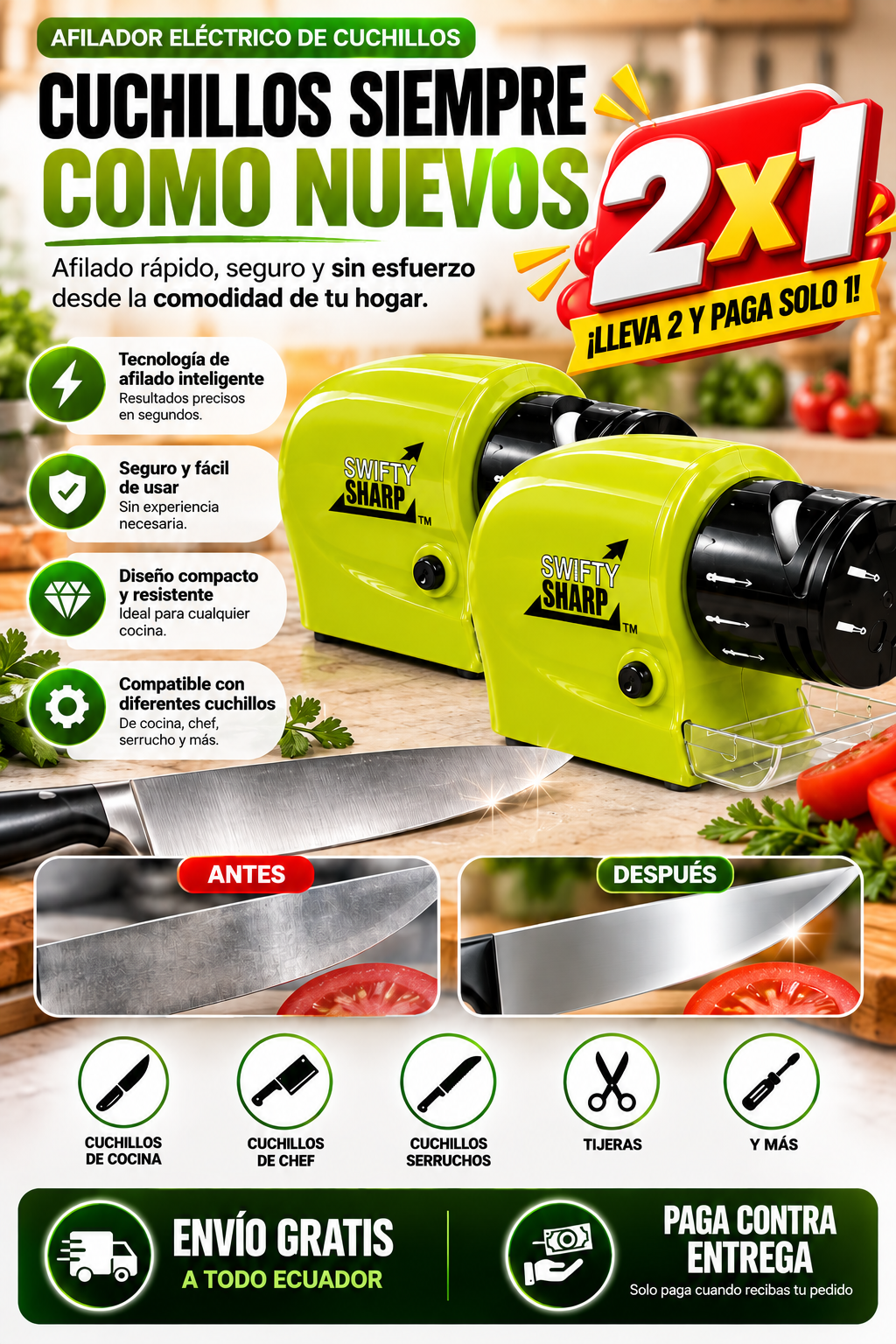 OFERTA 2X1 | Swifty Sharp™ – Afilador Eléctrico de Cuchillos