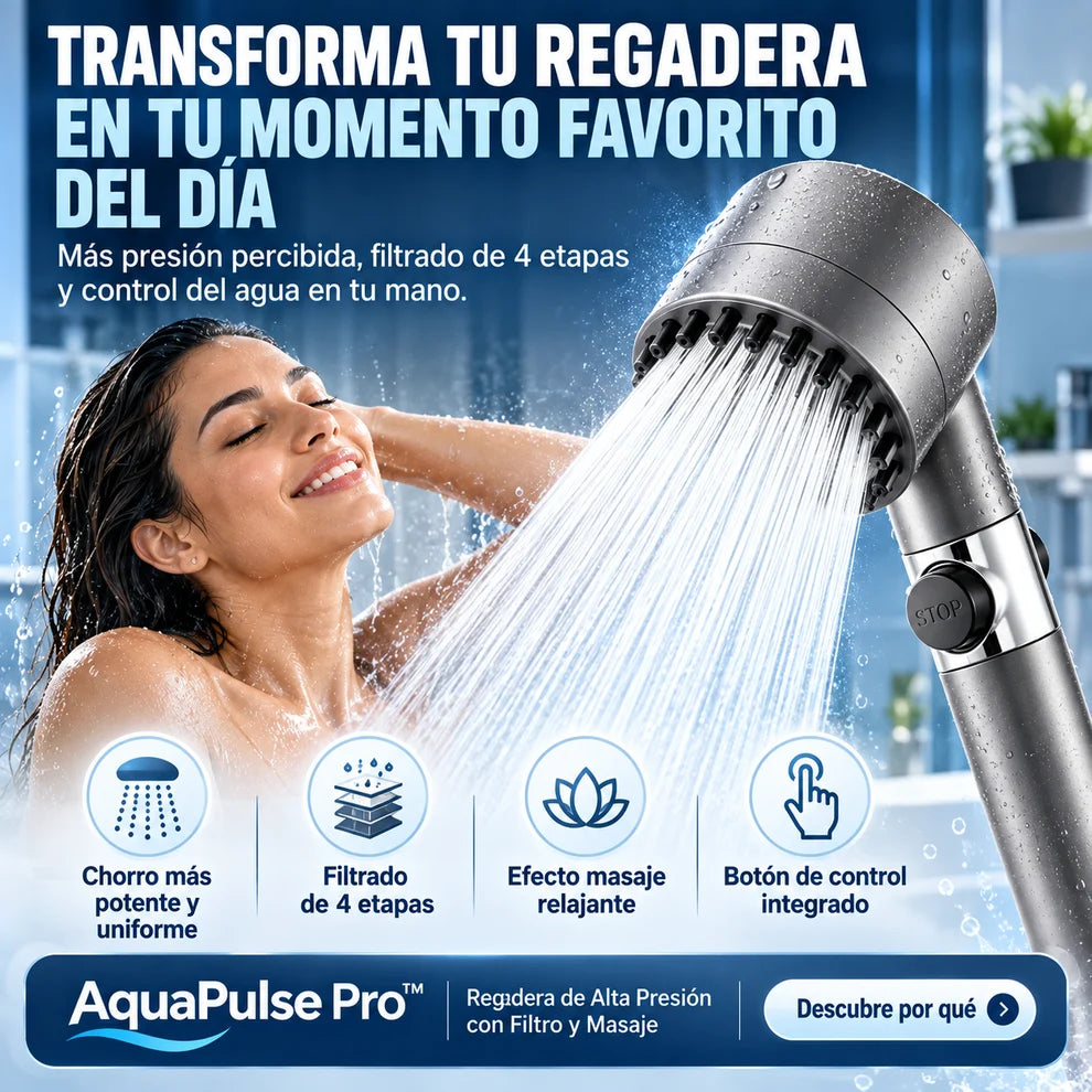AquaPulse Pro™ – Regadera de Alta Presión con Filtro y Efecto Masaje