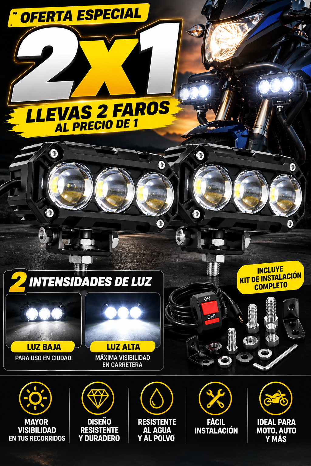 2x1 Faros LED Auxiliares | Maneja Más Seguro de Noche