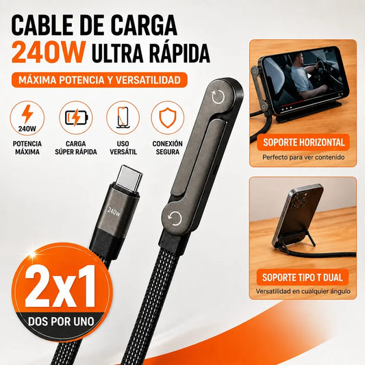 PROMO 2X1 | Cable Cargador rápido 240W con Soporte integrado  | TIPO-C para Android y Iphone