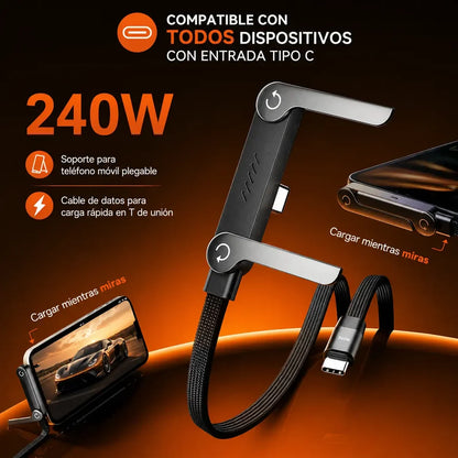 PROMO 2X1 | Cable Cargador rápido 240W con Soporte integrado  | TIPO-C para Android y Iphone