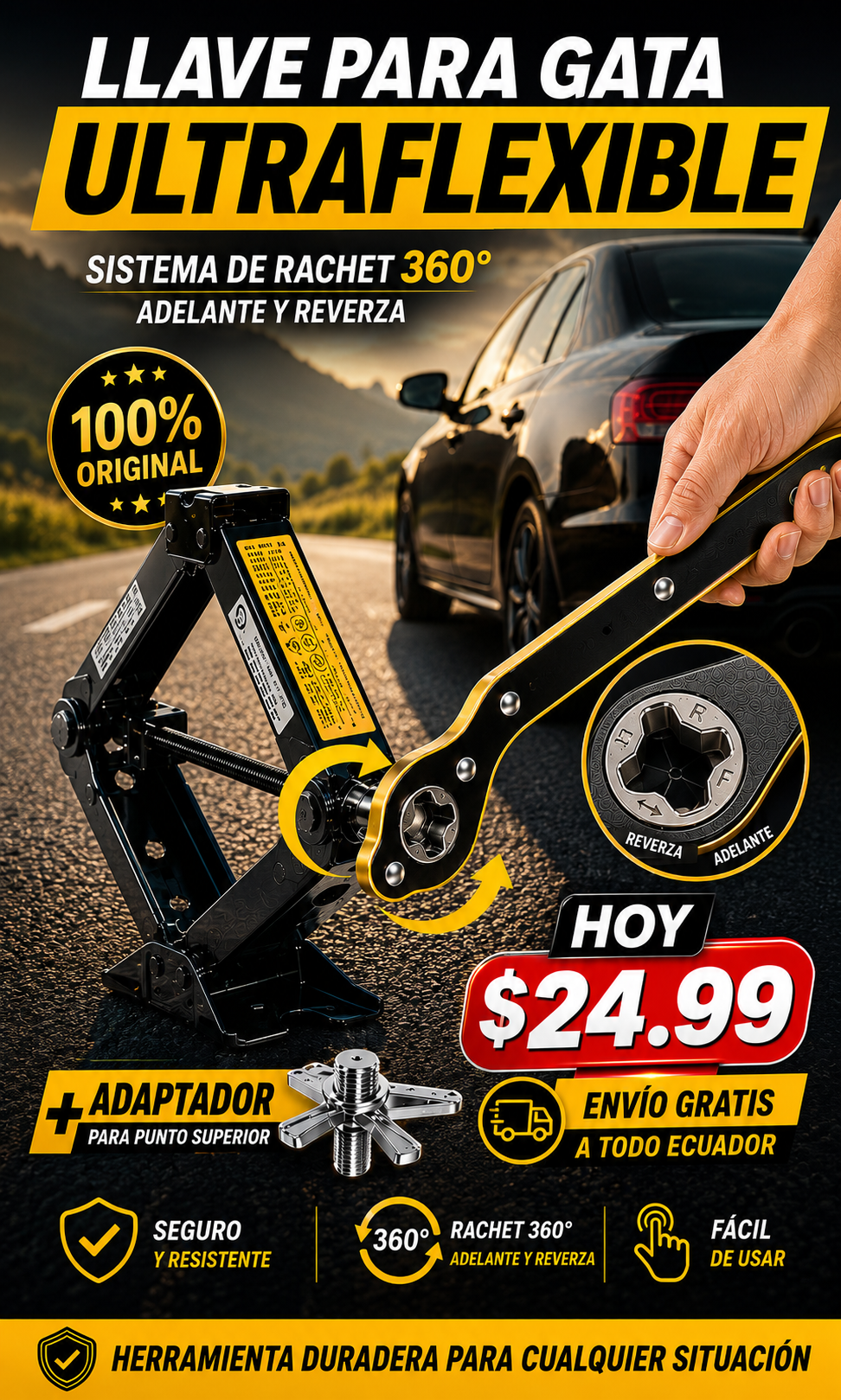Llave Ultraflexible para Gata de Auto 360°