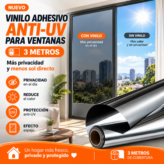 Vinilo Adhesivo Anti-UV para Ventanas 60 cm x 3 Metros | Más Privacidad y Menos Sol Directo
