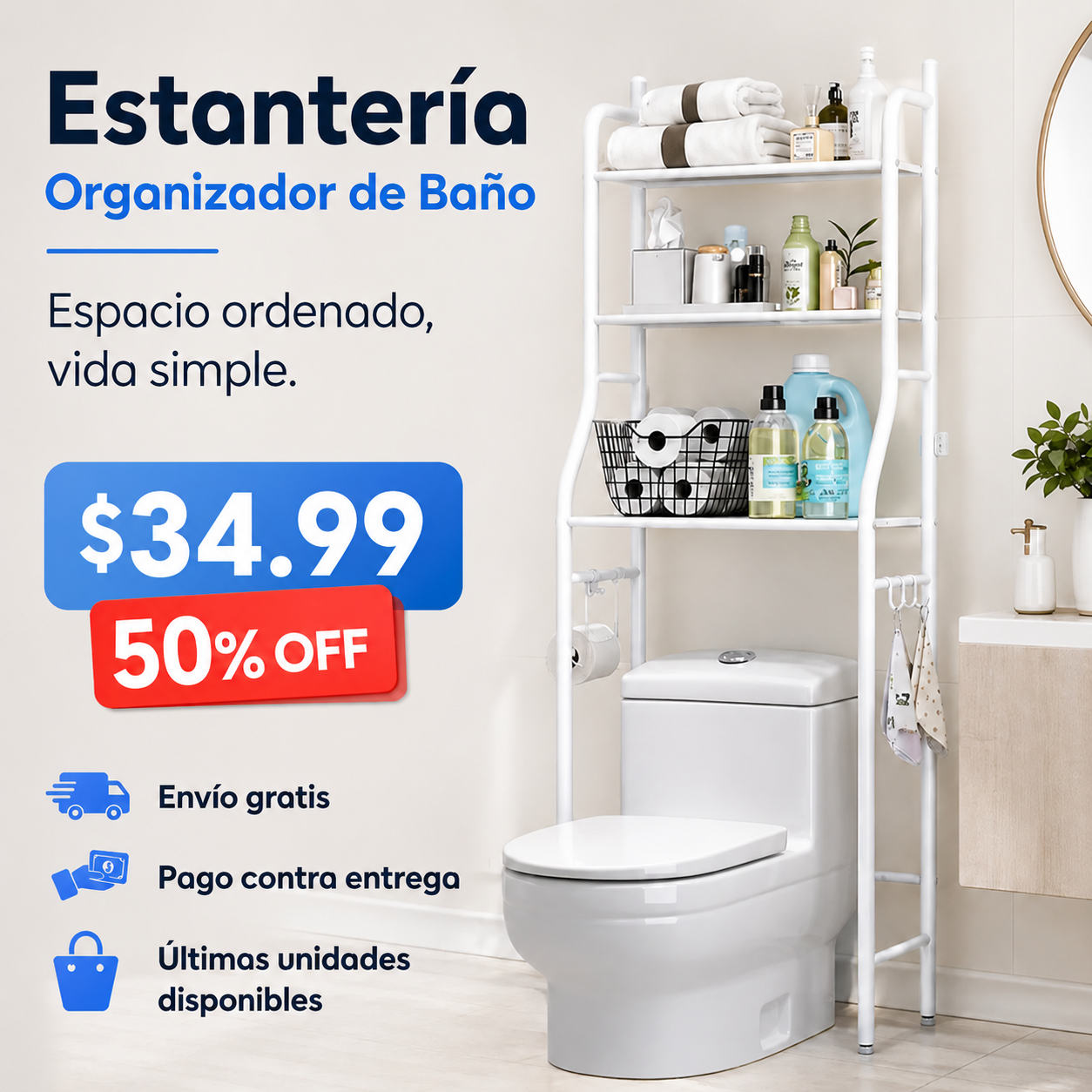 ORGANIZADOR ESTANTE PARA BAÑO 3 NIVELES