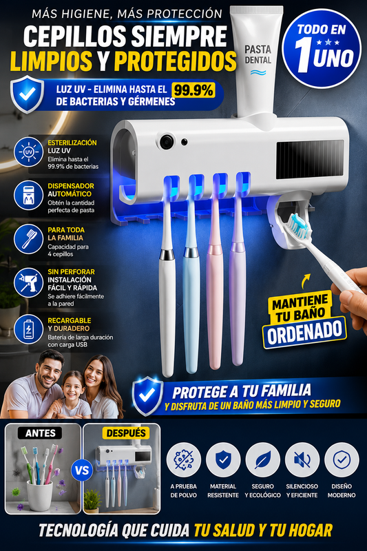 Organizador Dental UV 4 en 1 con Dispensador Automático