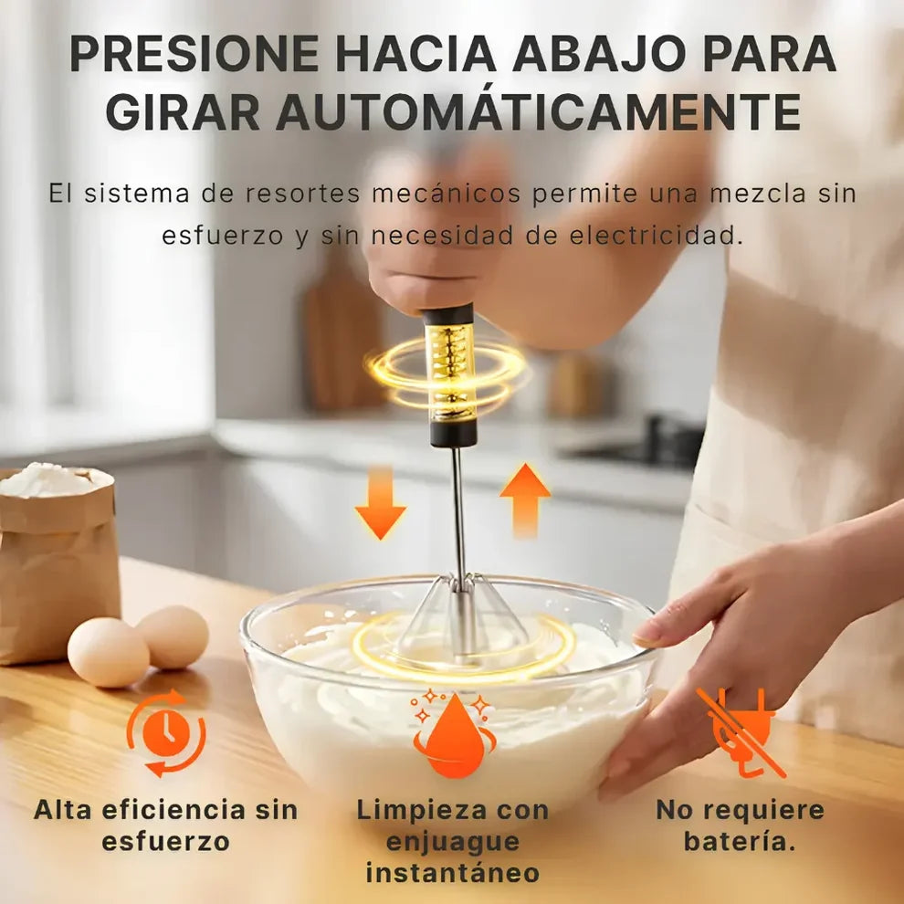 PROMO 2X1 | Batidor semiautomatico de acero inoxidable | Mezcla más rápido, con menos esfuerzo y sin electricidad.