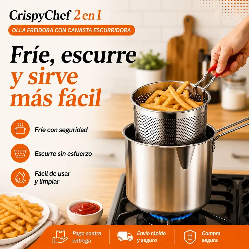 Olla Freidora CrispyChef 2 en 1 | Fríe, Levanta y Escurre Todo de una Vez
